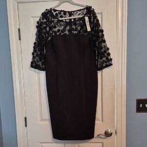 Eliza J Black Dress with Floral Overlay